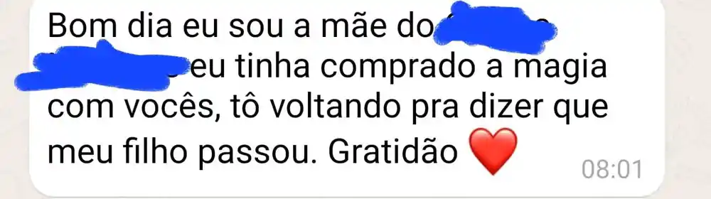 Mensagem de agradecimento pela aprovação do filho